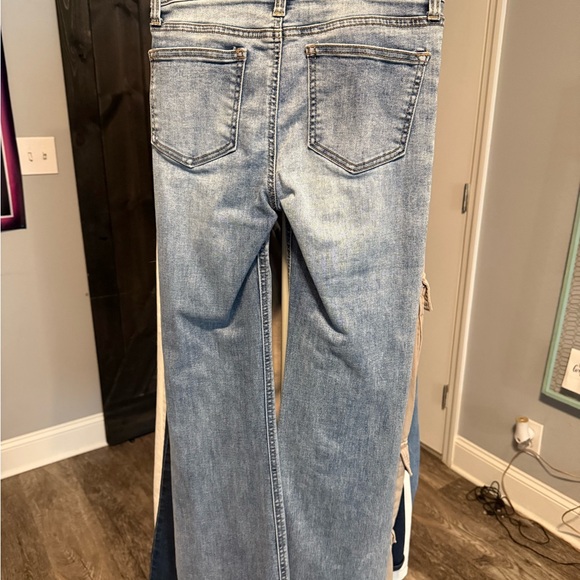 Celebrity Pink Blue Straight Leg Jeans with Distressed Details - Picture 2 of 3